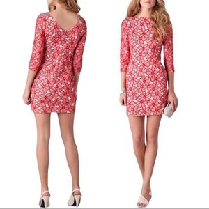 DIANE VON FURSTENBERG Sarita Red & White Tulle Lace Flower Dress Size 12